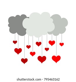 It's raining from thunderclouds from hearts. Valentine's Day.