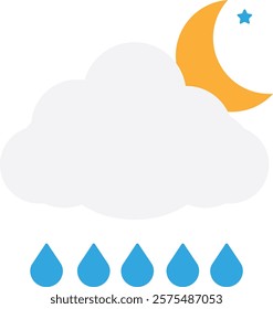 Rainny Cloud Weather Icon Vector Flat Illustration