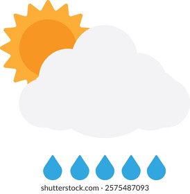 Rainny Cloud Weather Icon Vector Flat Illustration