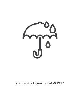Rainproof line icon. linear style sign for mobile concept and web design. Umbrella with raindrops outline vector icon. Protection against rain symbol, logo illustration. Vector graphics