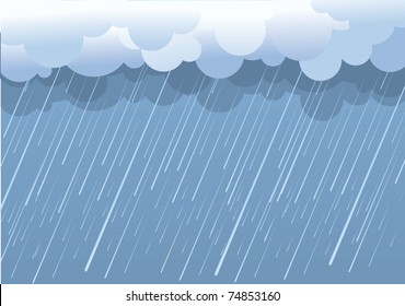 Rain.Vector Image With Dark Clouds In Wet Day