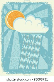 Rain.Vector vintage card with raining sky on old paper texture
