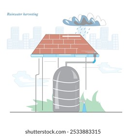 Rainwater harvesting is the collection and storage of rainwater from rooftops or surfaces for reuse, reducing reliance on groundwater and preventing water runoff.