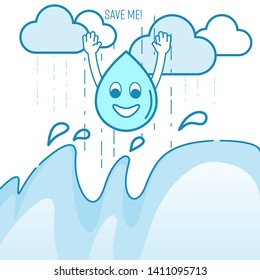 Rainwater harvesting concept. Benefit of rainwater harvesting metaphor. Rainwater accumulation encouragement. Vector illustration outline flat design style.