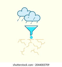 Rainwater Harvesting For Drought Management. Vector Illustration Outline Flat Design Style.