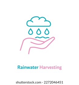 Rainwater harvesting icon. Collecting pouring water in hand. Resource saving concept. Editable vector illustration isolated on a transparent background.