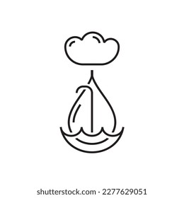 Rainwater harvesting sign. Drought tolerant logo idea. Collecting rain drops. Responsible lifestyle concept. Black pictogram, emblem, icon. Vector illustration isolated on a transparent background.