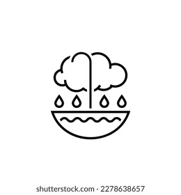 Rainwater harvesting sign. Drought tolerant logo idea. Collecting rain drops. Responsible lifestyle concept. Black pictogram, emblem, icon. Vector illustration isolated on a transparent background.