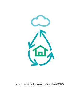 Rainwater harvesting sign. Drought tolerant logo idea. Collecting rain drops. Responsible lifestyle concept. Black pictogram, emblem, icon. Vector illustration isolated on a transparent background.