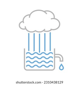 Rainwater harvesting sign. Drought tolerant logo idea. Collecting rain drops. Responsible lifestyle concept. Modern pictogram, emblem, icon. Vector illustration isolated on a transparent background.