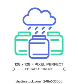 Rainwater harvesting two color line icon. Collecting water for reusing bicolor outline symbol. Climate action. Permaculture principle. Duotone linear pictogram. Isolated illustration. Editable stroke