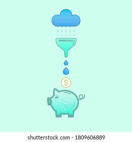 Rainwater reuse, rainwater harvesting can save money. Vector illustration outline flat design style.
