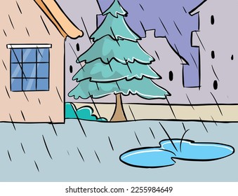 a rainy autumn day cartoon vector