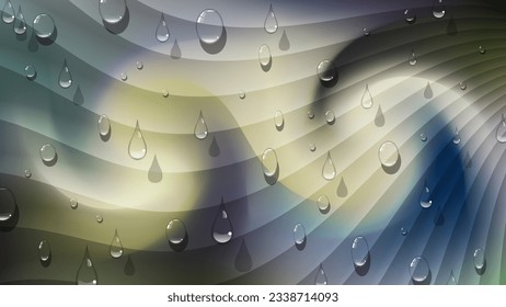 Fondo lluvioso en colores sombríos y con un efecto 3D. Drogas de un líquido transparente sobre una superficie rayada manchada. Vector.