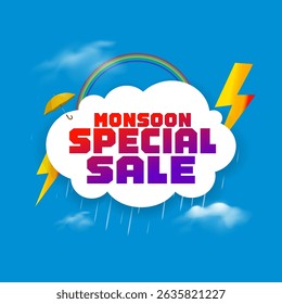 Fundo chuvoso com Monsoon oferta especial de venda oferta de desconto e logotipo promocional conceito.