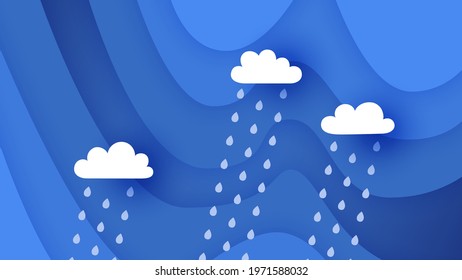Rainy background. Paper cut style