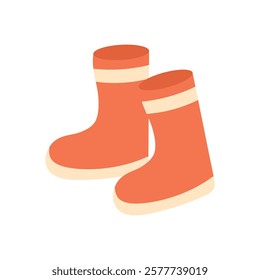 Rainy boots. Autumn element. Waterproof shoe for rainy weather, gardening. Rubber boots icon. Outdoor accessories in rainy days. Flat vector illustration isolated on white background.