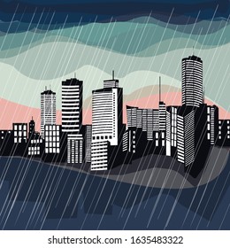 Rainy city landscape. Vector illustration