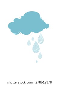 Rainy cloud. Beautiful painted doodle drops