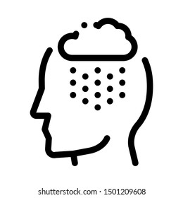 Rainy Cloud Cloudburst Silhouette Headache Vector Icon Thin Line. Contour Illustration