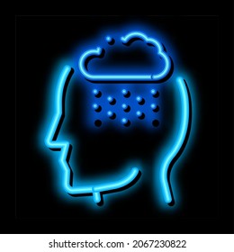 Rainy Cloudburst Silhouette Kopfschmerzen Neon Leuchtzeichen Vektor. Leuchtendes Symbol, transparentes Symbol