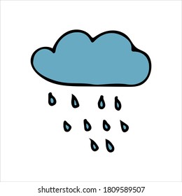 Rainy cloud colorful flat illustration. Flat icon of cloud with rain
