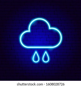 Rainy Cloud Drop Neon Sign. Vector Illustration of Weather Promotion.