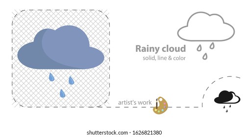 Rainy cloud flat, solid, line icon