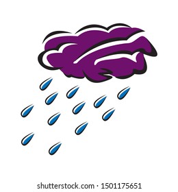 Rainy cloud, hand drawn doodle, sketch isolated vector color illustration