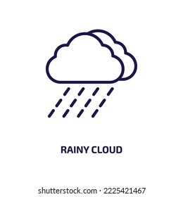 icono de nube lluviosa de la colección náutica. Nubes lluviosas lineales delgadas, nubes, ícono de contorno meteorológico aislado en fondo blanco. Señal de nube lluviosa vectorial de línea, símbolo para web y móvil