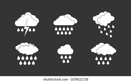 Rainy cloud icon set vector white isolated on grey background 