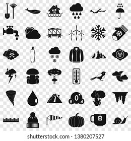 Rainy cloud icons set. Simple style of 36 rainy cloud vector icons for web for any design