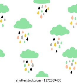 Rainy cloud pattern. Cute vector illustration. Great for textile, poster, card, scrapbooking,birthday and party invitation.
