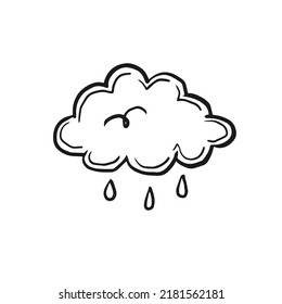 Rainy cloud simple doodle vector illustration. Black and white hand drawn weather element, square card, post template, autumn attribute, fall concept design