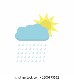 Rainy cloud with sun behind it isolated on white background. Weather icon.