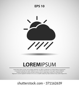 rainy cloud with sun icon for web and mobile. weather sign in flat design style