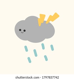 rainy cloud thunderbolt cute kawaii vector