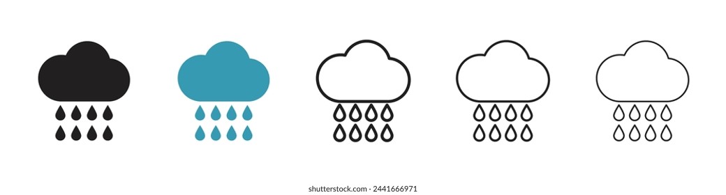 Iconos de Nube Lluviosa y Pronóstico del Tiempo. Temporada de monzones y símbolos de gota de lluvia.