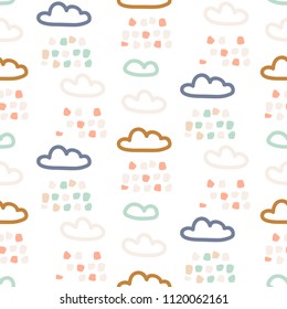 Rainy clouds pastel colors seamless vector pattern.