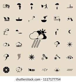 rainy clouds and sun sign icon. Detailed set of Weather  icons. Premium quality graphic design sign. One of the collection icons for websites, web design, mobile app on colored background