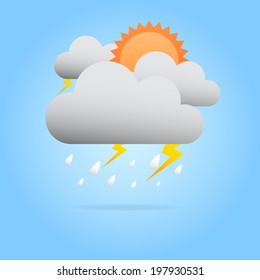 Rainy ,Clouds and Sun. Vector illustration.