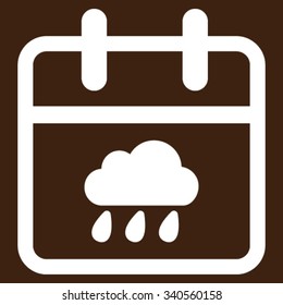 Rainy Date vector icon. Style is flat symbol, white color, rounded angles, brown background.