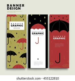 rainy day banner template design set with lovely umbrella 