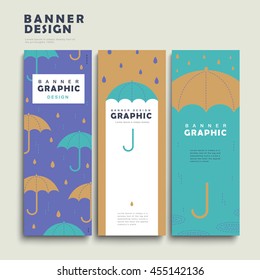 rainy day banner template design set with lovely umbrella 