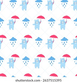 Rainy Day with Bear Companions Umbrella Pattern can be use for background, apparel, and template design