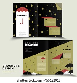 rainy day bi-fold brochure template design with lovely umbrella 