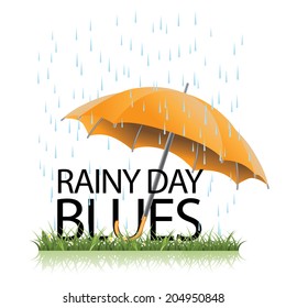 Rainy day blues umbrella in the rain icon  EPS 10 vector  grouped for easy editing  No open shapes paths 
