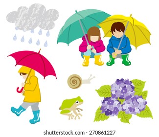 Rainy day children Clip Art set