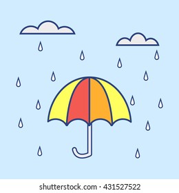 rainy day with cloud, rain and umbrella. rainy icon, weather vector illustration