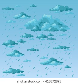 Rainy day. Clouds and raindrops. Vector illustration